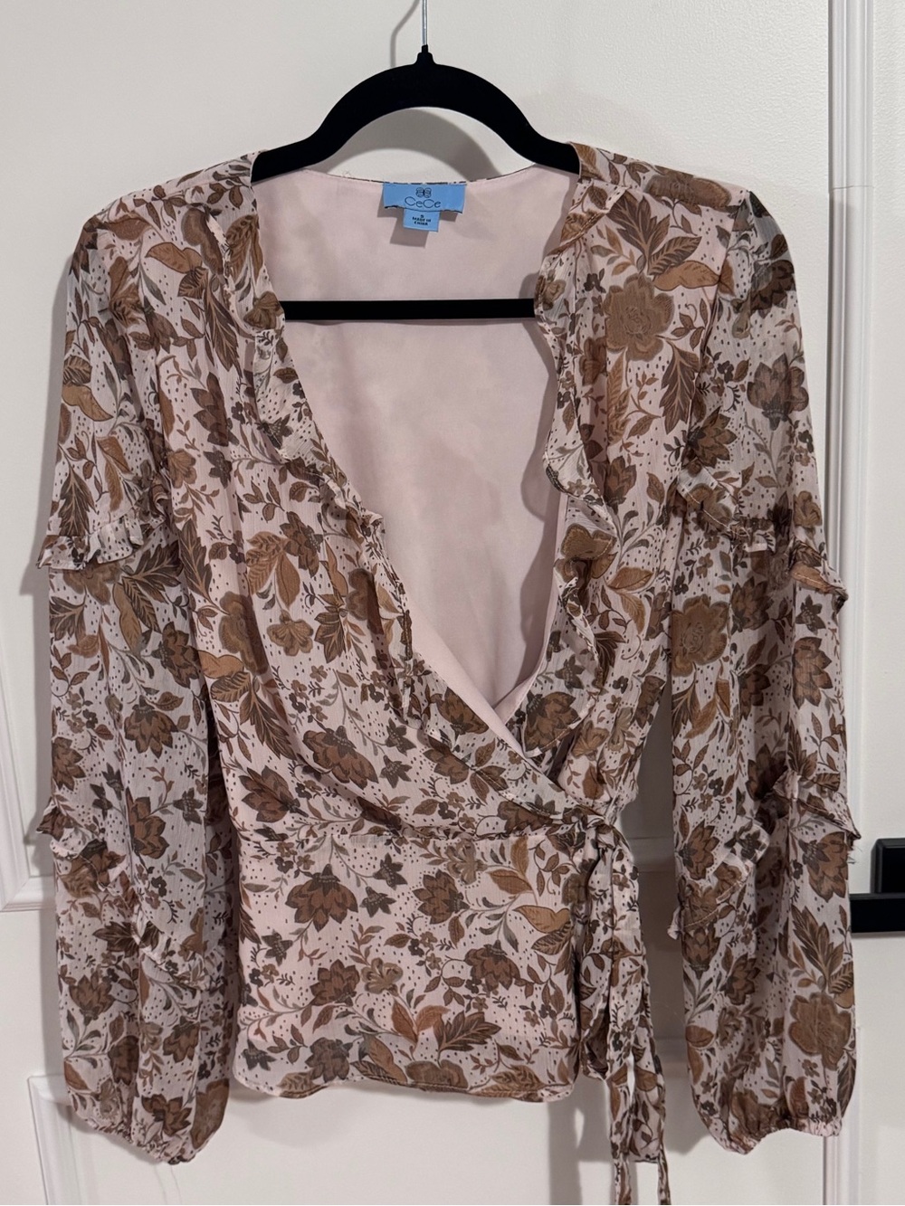 CeCe Floral Wrap Blouse
